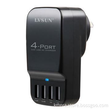 Portable Travel AC Charger with 4 Independent USB Port, EU/UK/US/AU Plug Power Adapter